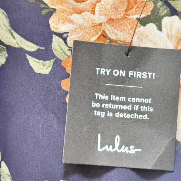 NEW LULUS Heavenly Hues Navy Blue Floral Maxi Dress Deep V-Neck & Back Sz S - Picture 11 of 14